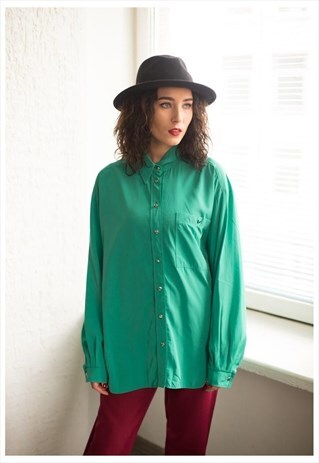 VINTAGE 80'S GREEN BUTTON UP SHIRT