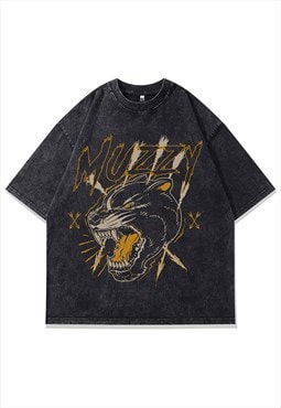 Panther print t-shirt wild cat tee Jaguar top in acid grey