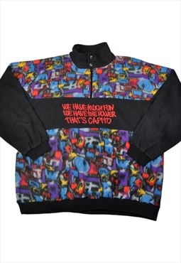 Vintage Fleece 1/4 Zip Retro Pattern Multi XXL