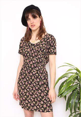 VINTAGE 90S DARK FLORAL MINI DRESS