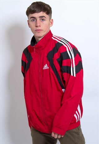 VINTAGE ADIDAS PATTERN SHELL JACKET IN RED XXL