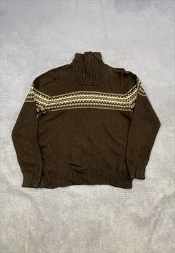  Eddie Bauer Knitted Jumper 1/4 Zip Patterned Sweater
