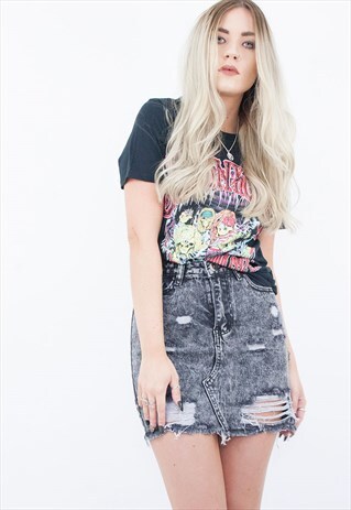 THUNDERSTRUCK DISTRESSED DENIM SKIRT