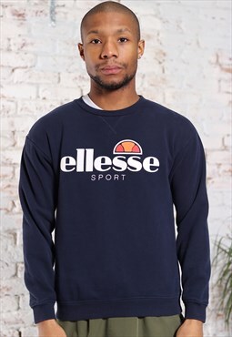 Vintage Ellesse Big Logo Spellout Sweatshirt Blue