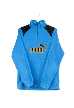 Vintage Puma 90s 1/4 Zip Fleece Jumper in Blue M