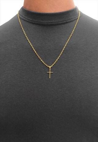 18" MINI CROSS GOLD PLATED PENDANT NECKLACE CHAIN