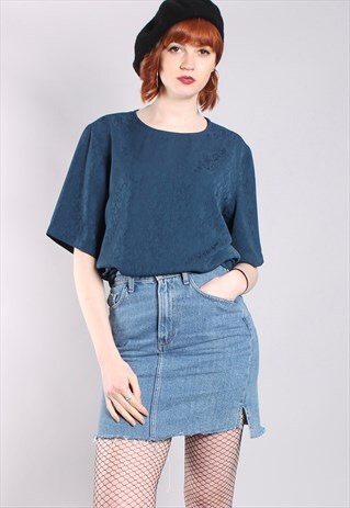VINTAGE 80S BLUE TEXTURED LOOSE FIT TOP