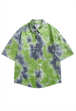 Tie-dye shirt pastel clouds patch top in green