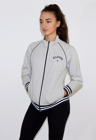 VINTAGE 90S GREY TOMMY HILFIGER FULL ZIP SWEATSHIRT JUMPER