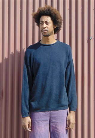 90S MINIMALIST LUXURY BLUE ROLL NECK SWEATER LARGE