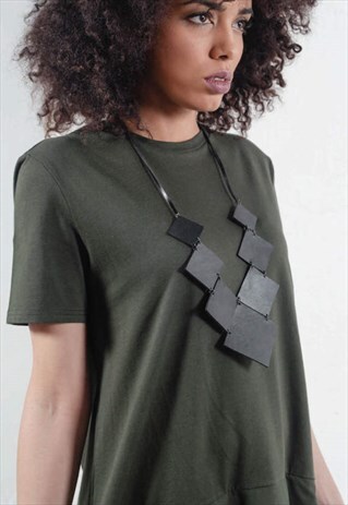 SQUARE NECKLACE, BLACK LEATHER JEWELLERY
