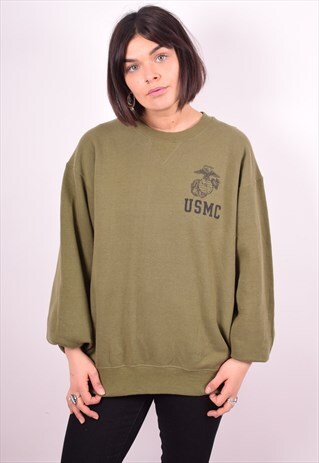 WOMENS VINTAGE SWEATSHIRT JUMPER MEDIUM KHAKI 90'S