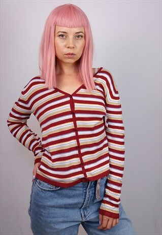 FRANSA VINTAGE 90'S STRIPED V-NECK CARDIGAN