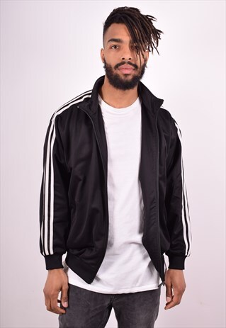 ADIDAS MENS VINTAGE TRACKSUIT TOP JACKET LARGE BLACK 90S