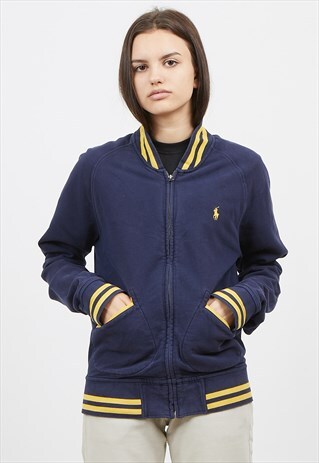 VINTAGE NAVY YELLOW POLO RALPH LAUREN ZIP TRACK JACKET