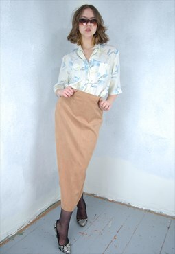 Vintage y2k long shearling party glam soft skirts in beige 