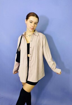Vintage 90s Pink faux Suede Button Up Oversized Shirt