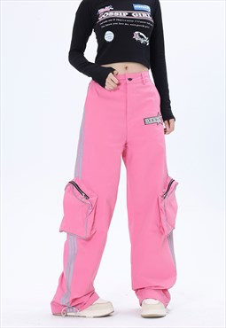 Cargo joggers big pocket utility pants skater trousers pink