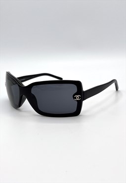 Chanel Sunglasses Rimless Rectangle Black Shield 5065 Vintag