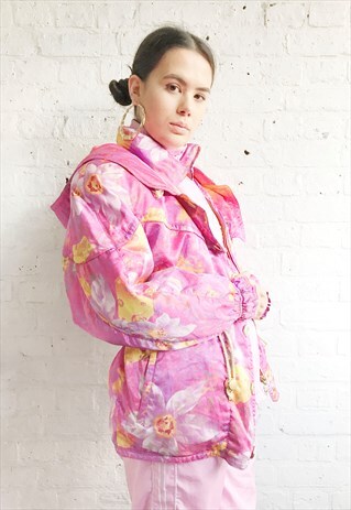 SKI JACKET/PUFFER COAT WITH FLORAL PRINT (1990'S/WOMEN'S)