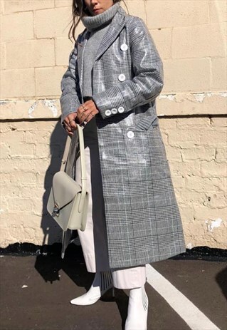 LONG TRENCH COAT IN GREY CHECK
