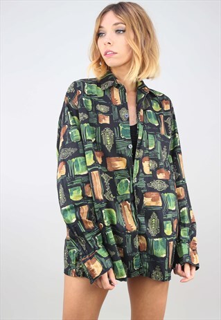 VINTAGE OVERSIZED LONG SLEEVE PATTERNED SHIRT