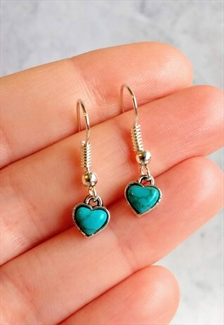 TINY TURQUOISE HEART EARRINGS