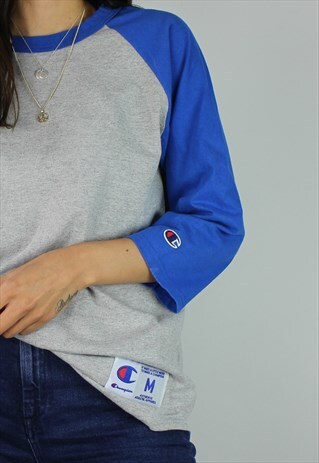 VINTAGE CHAMPION TSHIRT TOP WITH LOGO FRONT & HEM