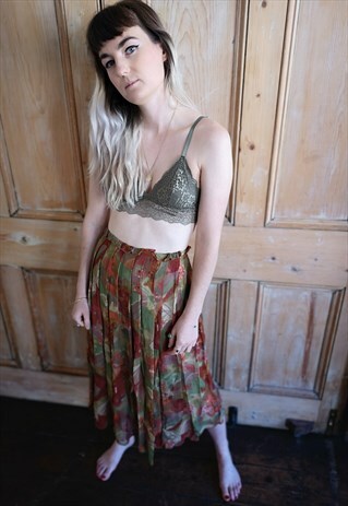 VINTAGE 80S SHEER FLORAL MIDI PLEAT SKIRT