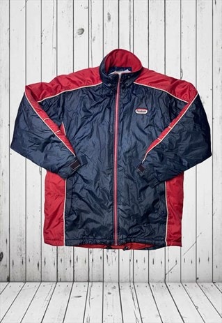 VINTAGE DARK GREY & RED REEBOK MEDIUM COAT W HIDDEN HOOD