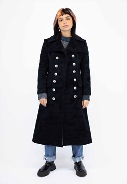 Y2K Woven Thick Heavy Coat in Black, Size XS