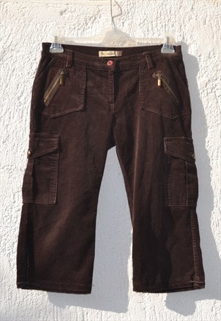 Vintage dark chocolate brown corduroy cargo capri pants