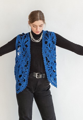 VINTAGE 80S FUNKY CABLE KNIT WEST IN BLUE