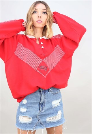 VINTAGE 90S OVERSIZED RED 1/4 BUTTON SWEATSHIRT