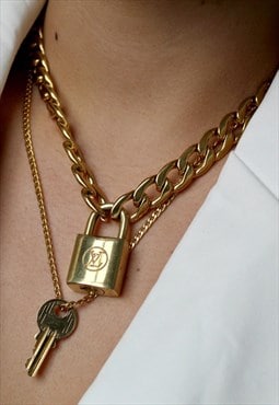 Vintage Authentic Louis Vuitton Padlock on double chain 