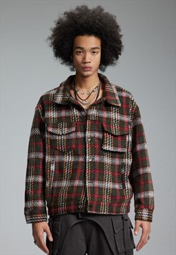 Checked shirt jacket lumberjack bomber plaid grunge coat red