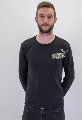 VINTAGE PUMA LOGO LONG SLEEVED T-SHIRT IN BLACK LARGE