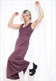Vintage Dress Y2K Flower Embroidery Summer Maxi in Purple