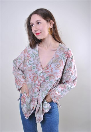 80S WOMAN VINTAGE ONE SIZE BOHO FLOWERS BLOUSE