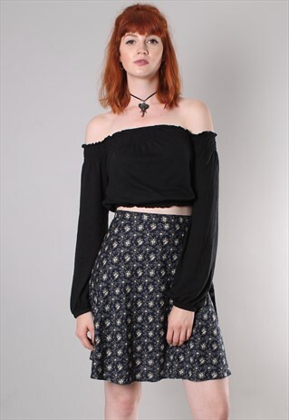 VINTAGE 90S FLORAL PATTERNED MINI SKATER SKIRT