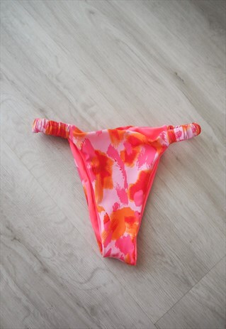 PINK/RED ABSTRACT RUCHED BIKINI BOTTOMS