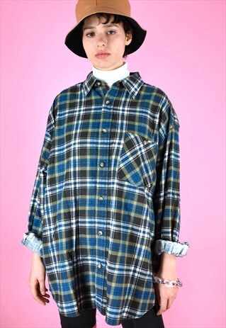 VINTAGE 90S FLANNEL SHIRT IN BLUE BEIGE CHECKED