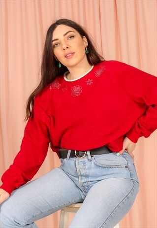 VINTAGE 90S FLEECE SWEATSHIRT WITH DIAMONTE