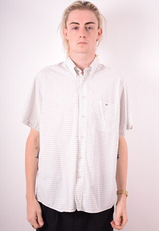 LACOSTE MENS VINTAGE SHIRT LARGE WHITE CHECK 90S