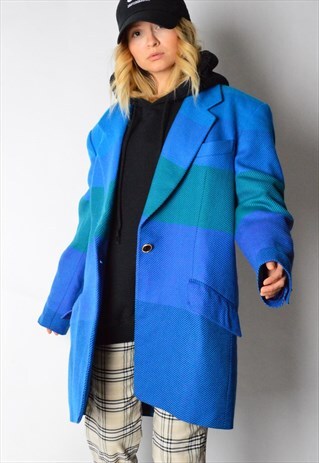 VINTAGE 90S BLUE COLOUR BLOCK WOOL BLAZER