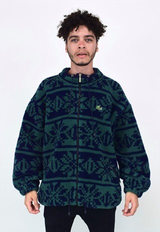 VINTAGE 90'S LACOSTE GREEN & NAVY ZIP UP FLEECE
