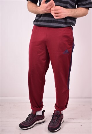 ADIDAS MENS VINTAGE TRACKSUIT TROUSERS W30 L30 MAROON 90S