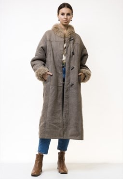 Women Suede Sheepskin Jacket Grey Winter Coat 5053 M