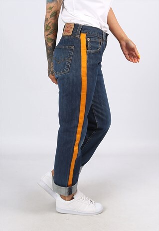 LEVIS 501'S DENIM JEANS REWORKED SIDE STRIPE UK 8 - 10 (H3AA