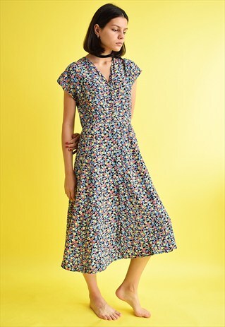 CUTE VINTAGE 90'S RETRO FLORAL PATERN MAXI DRESS